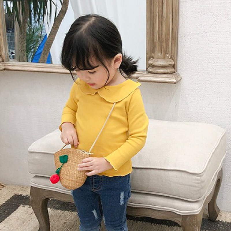 春季新款女童純色打底衫女童洋氣娃娃領上衣寶貝翻領打底-細節圖4