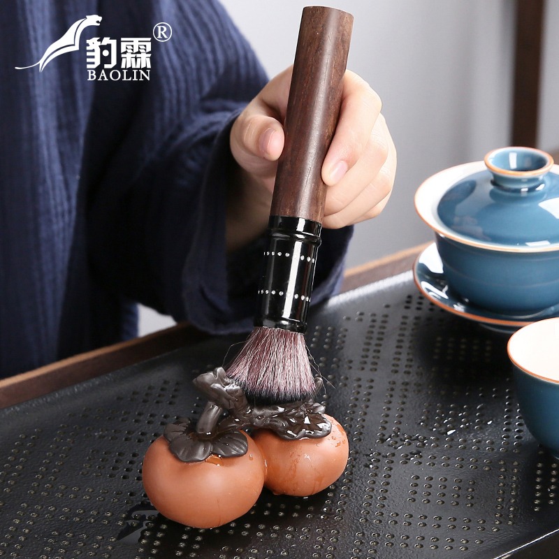 柿柿如意茶寵宜興紫砂柿子飾品茶桌擺件茶桌上的擺設高端茶道用品-細節圖3