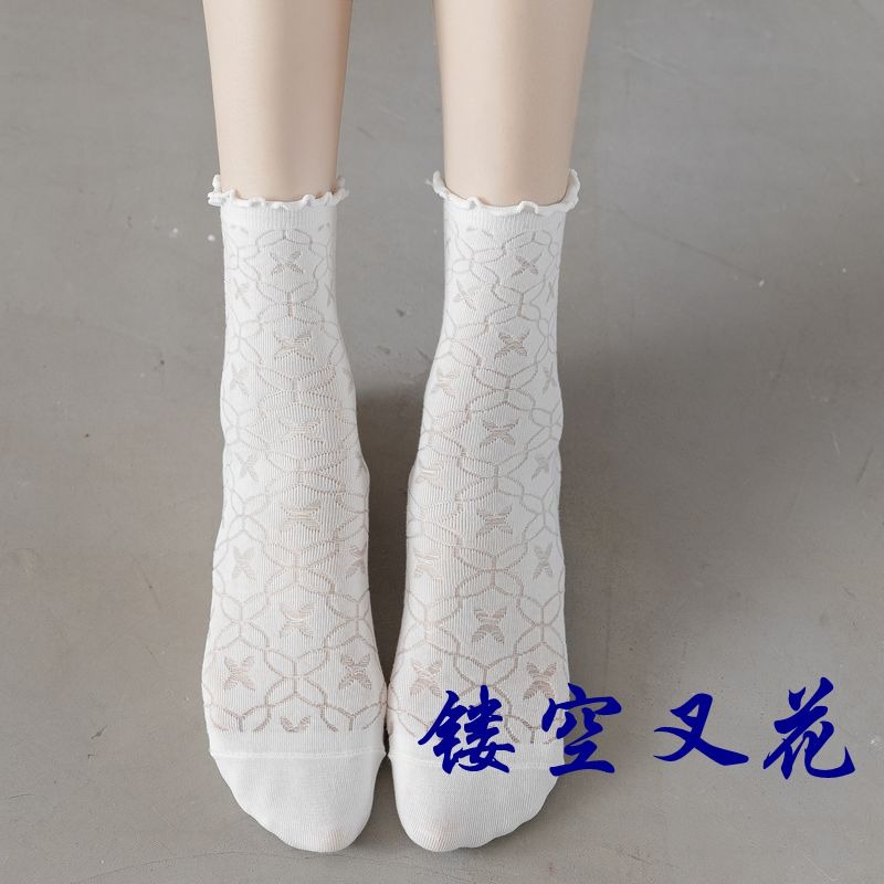 【3雙裝】春夏季薄款透氣孔花邊JK襪白色搭配裙子瑪麗珍鞋襪-細節圖6