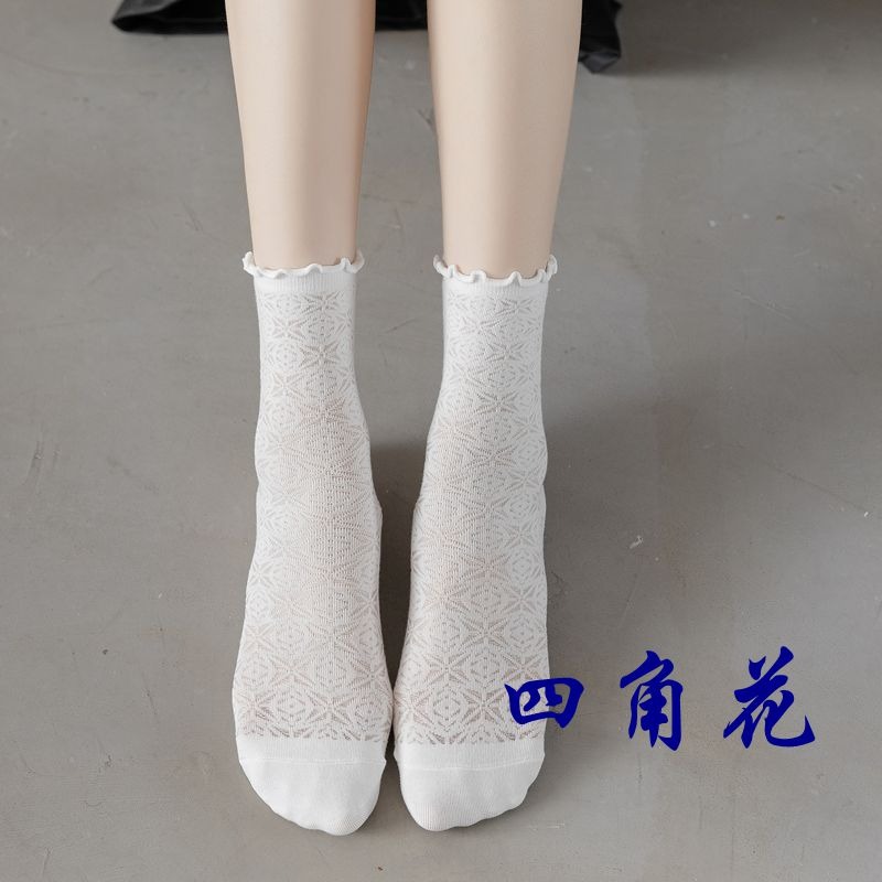【3雙裝】春夏季薄款透氣孔花邊JK襪白色搭配裙子瑪麗珍鞋襪-細節圖7
