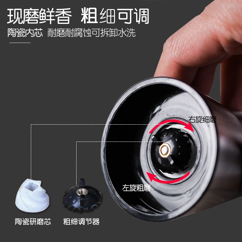 家用研磨器花椒黑胡椒辣椒手動研磨瓶陶瓷芯廚房玻璃味罐子不銹鋼-細節圖3