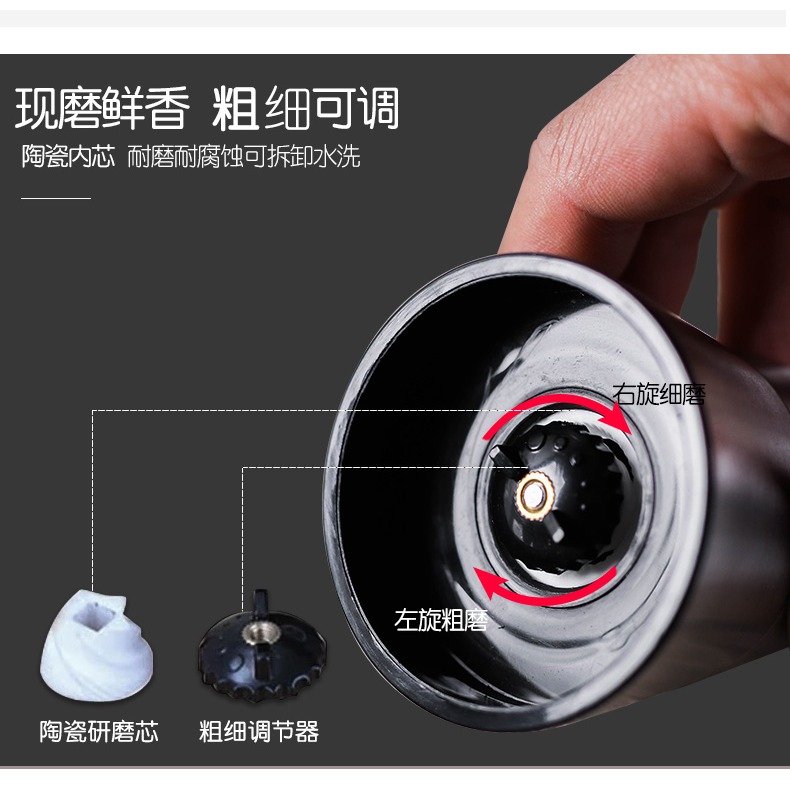 家用研磨器花椒黑胡椒辣椒手動研磨瓶陶瓷芯廚房玻璃味罐子不銹鋼-細節圖8
