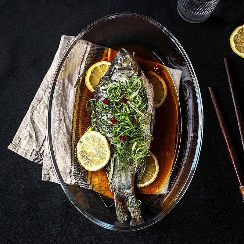 玻璃烤盤橢圓魚盤耐熱微波爐烤箱焗飯盤水果沙拉長方形玻璃烘焙盤-細節圖2