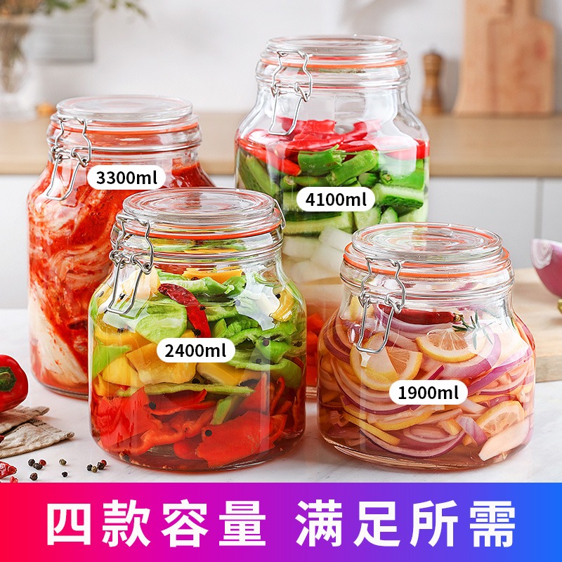 泡菜壇子玻璃密封罐家用辣白菜四川泡菜廣口玻璃缸加厚大號酸菜壇-細節圖2