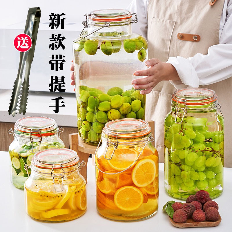 泡菜壇子玻璃密封罐家用辣白菜四川泡菜廣口玻璃缸加厚大號酸菜壇-細節圖3