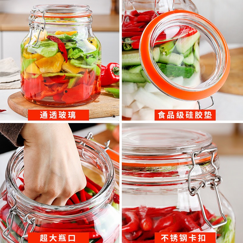 泡菜壇子玻璃密封罐家用辣白菜四川泡菜廣口玻璃缸加厚大號酸菜壇-細節圖4