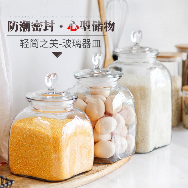 大號玻璃密封罐雜糧儲物罐廚房食品透明玻璃瓶子帶蓋大米桶米缸-細節圖3