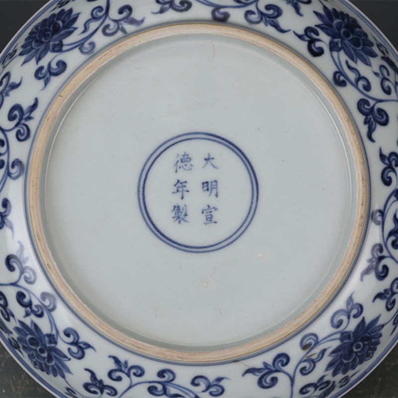 大明宣德青花龍鳳盤古董古玩仿古瓷器老物件陶瓷擺件老貨-細節圖5