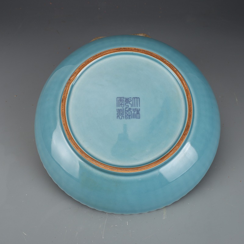 清乾隆年制天藍釉龍盤古董古玩老貨舊貨宋瓷收藏 宋八大窯系瓷器-細節圖5