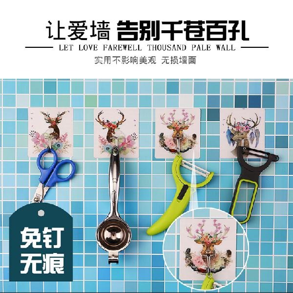 掛鉤貼免打孔無痕強力膠粘廚房衛生間宿舍墻面壁上鉤子門後連粘鉤-細節圖2