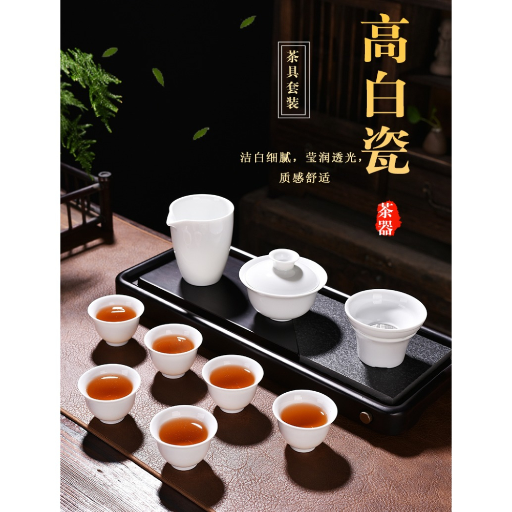 禮盒裝禮品白瓷羊脂玉功夫茶具套裝家用小茶杯會客廳高端琉璃玉瓷-細節圖6