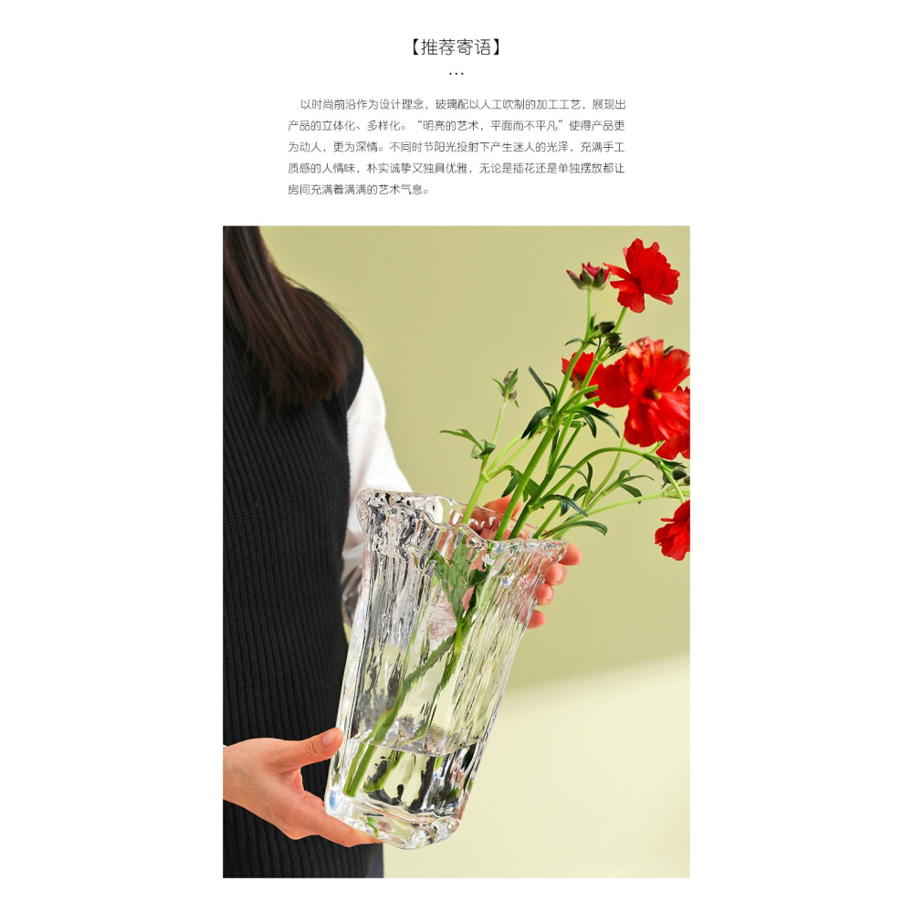 西班牙玻璃大花瓶五彩色透明插花瓶水培富貴竹百合綠蘿擺件裝飾瓶-細節圖7