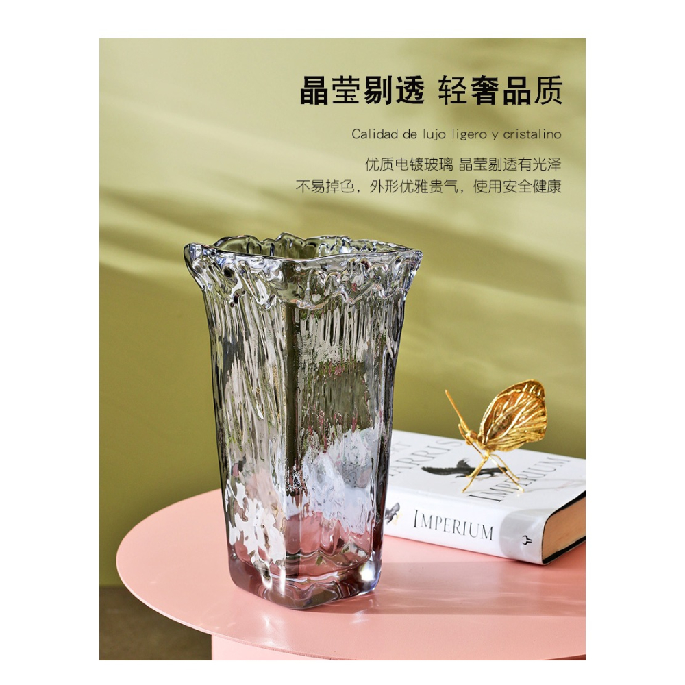 西班牙玻璃大花瓶五彩色透明插花瓶水培富貴竹百合綠蘿擺件裝飾瓶-細節圖8