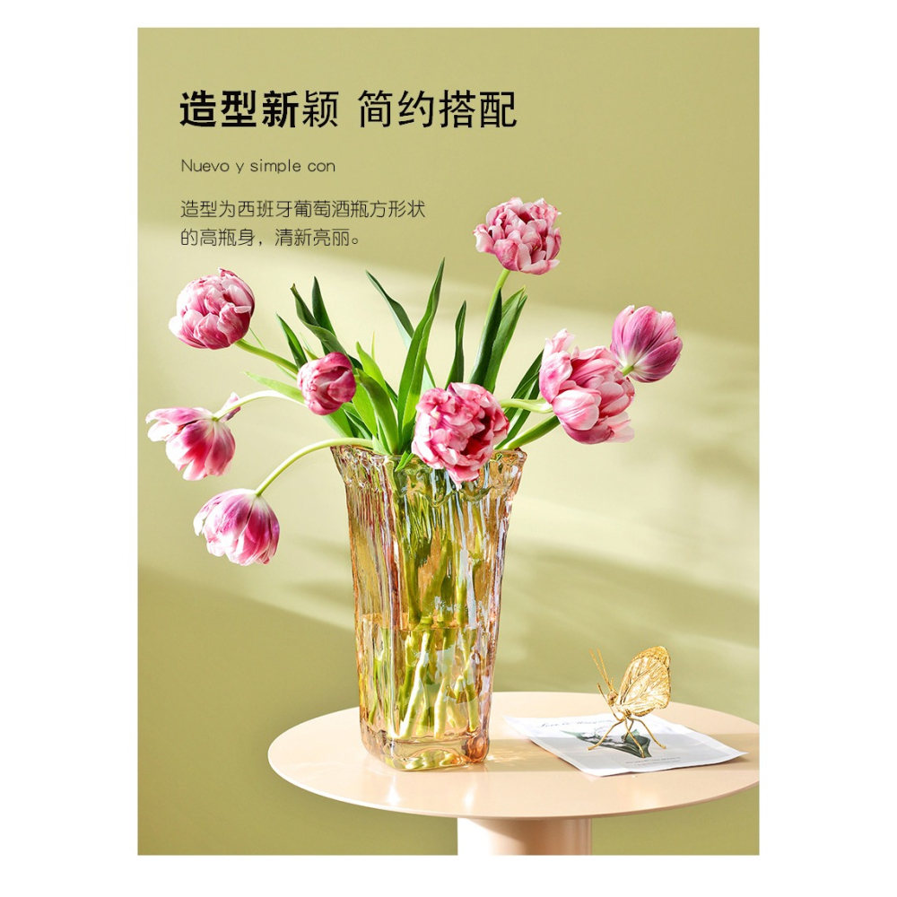 西班牙玻璃大花瓶五彩色透明插花瓶水培富貴竹百合綠蘿擺件裝飾瓶-細節圖9