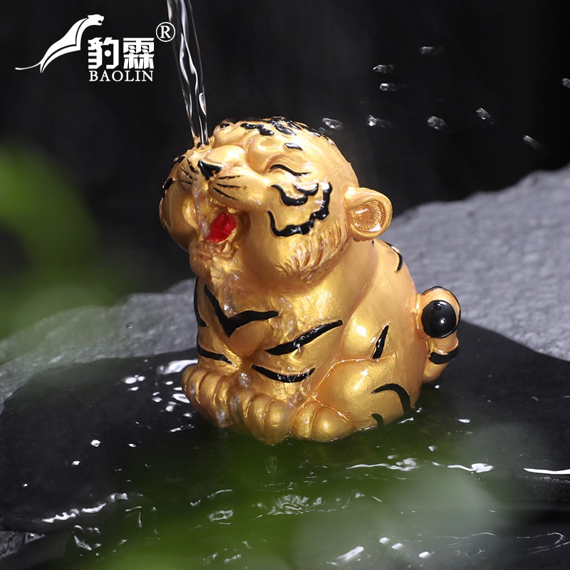 小老虎茶玩變色茶寵茶擺件小飾品辦公室茶具零配件茶臺上的虎擺件-細節圖2