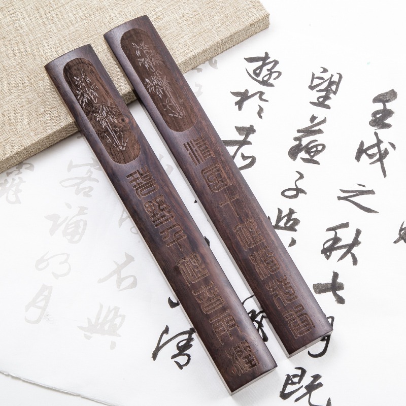 鎮尺實木紅木清倉處理木鎮尺黑檀黑梓木書法鎮尺鎮紙木壓紙木素面30cm加厚加重學生初學者成人專用大山皮紙-細節圖3