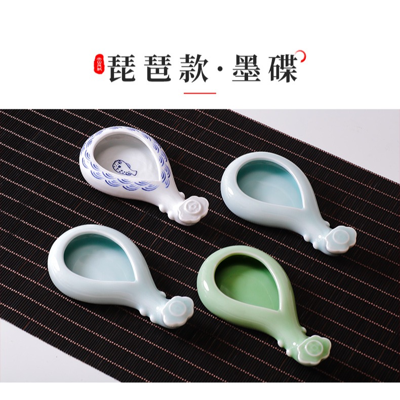 筆洗陶瓷墨池帶蓋仿古文房墨蝶筆舔創意小硯臺墨池墨汁盒帶蓋密封書法國畫墨碗毛筆筆擱多功能舔筆臺調色盤-細節圖2