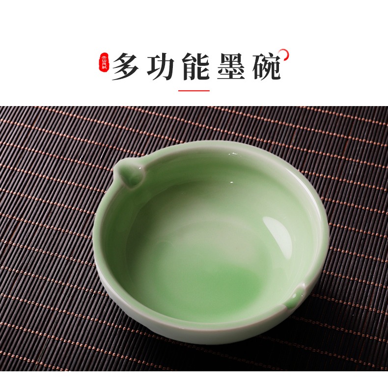 筆洗陶瓷墨池帶蓋仿古文房墨蝶筆舔創意小硯臺墨池墨汁盒帶蓋密封書法國畫墨碗毛筆筆擱多功能舔筆臺調色盤-細節圖4