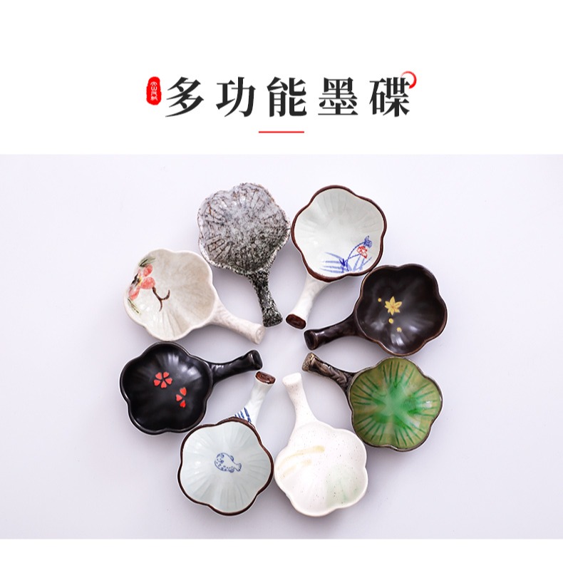 筆洗陶瓷墨池帶蓋仿古文房墨蝶筆舔創意小硯臺墨池墨汁盒帶蓋密封書法國畫墨碗毛筆筆擱多功能舔筆臺調色盤-細節圖7