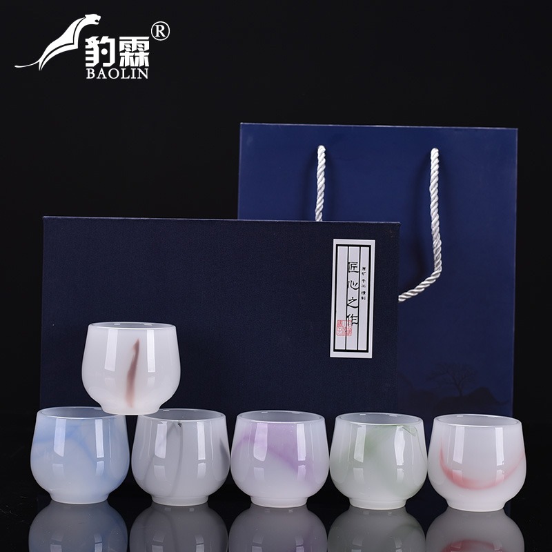 新款琉璃杯子泡茶杯子大容量白玉透明主人杯個人專用單人小品茗杯-細節圖2