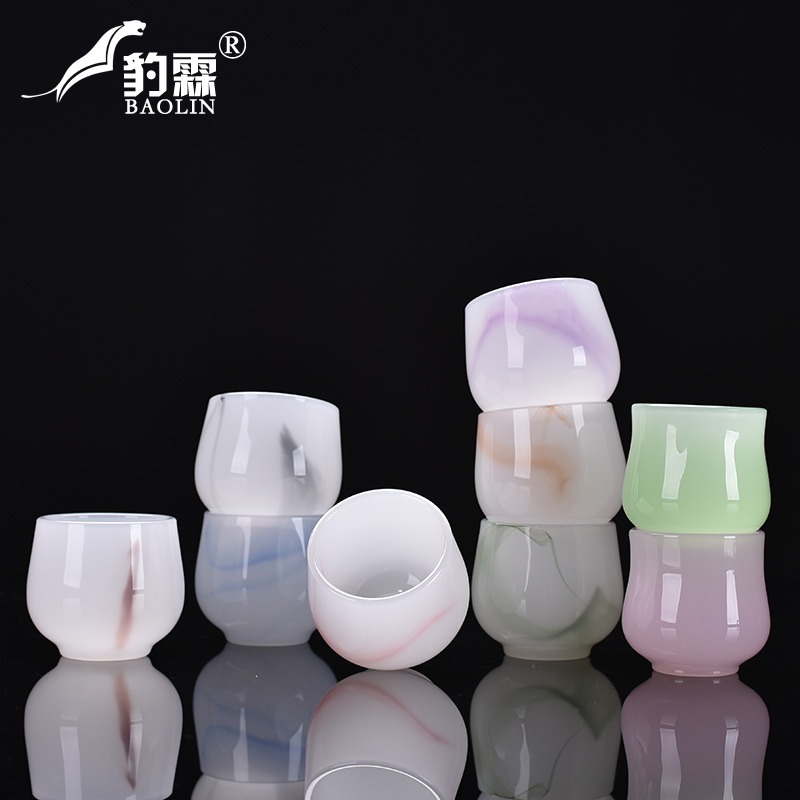 新款琉璃杯子泡茶杯子大容量白玉透明主人杯個人專用單人小品茗杯-細節圖4