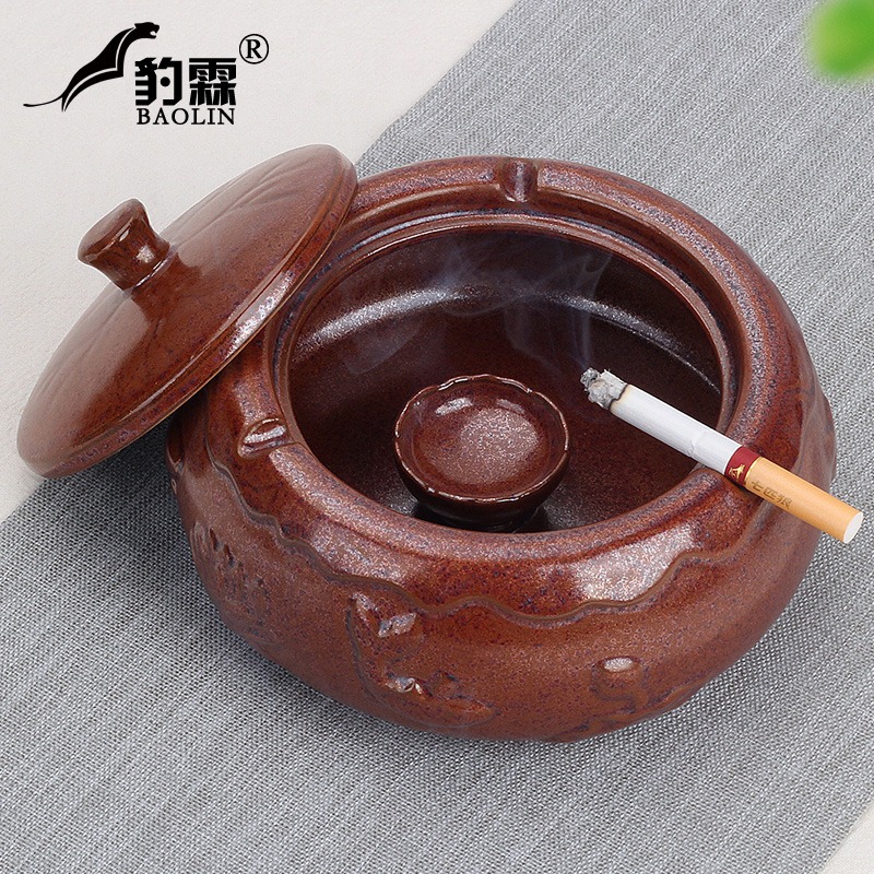 黑檀木煙灰缸原木單個中式茶桌擺設老闆辦公室簡約裝飾品泡茶工具-細節圖4