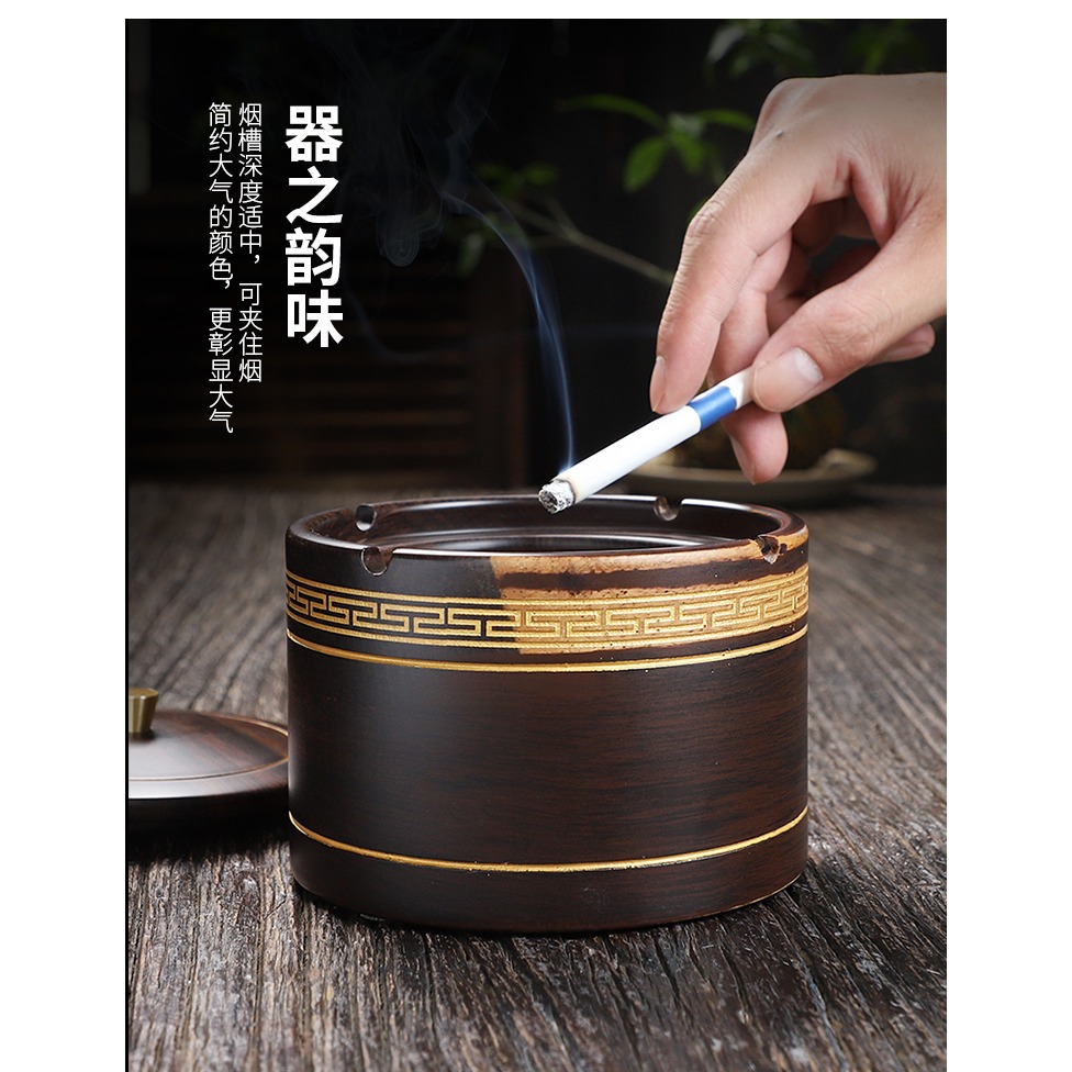 黑檀木煙灰缸原木單個中式茶桌擺設老闆辦公室簡約裝飾品泡茶工具-細節圖10