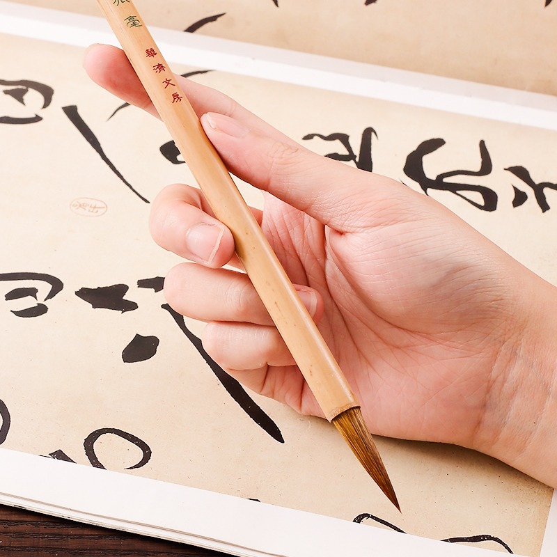 大山皮紙狼毫毛筆小學生兒童練毛筆字專用楷書隸書狼尾大狼毫文房四寶初學者書法國畫練習軟筆竹子一體竿軟筆-細節圖2