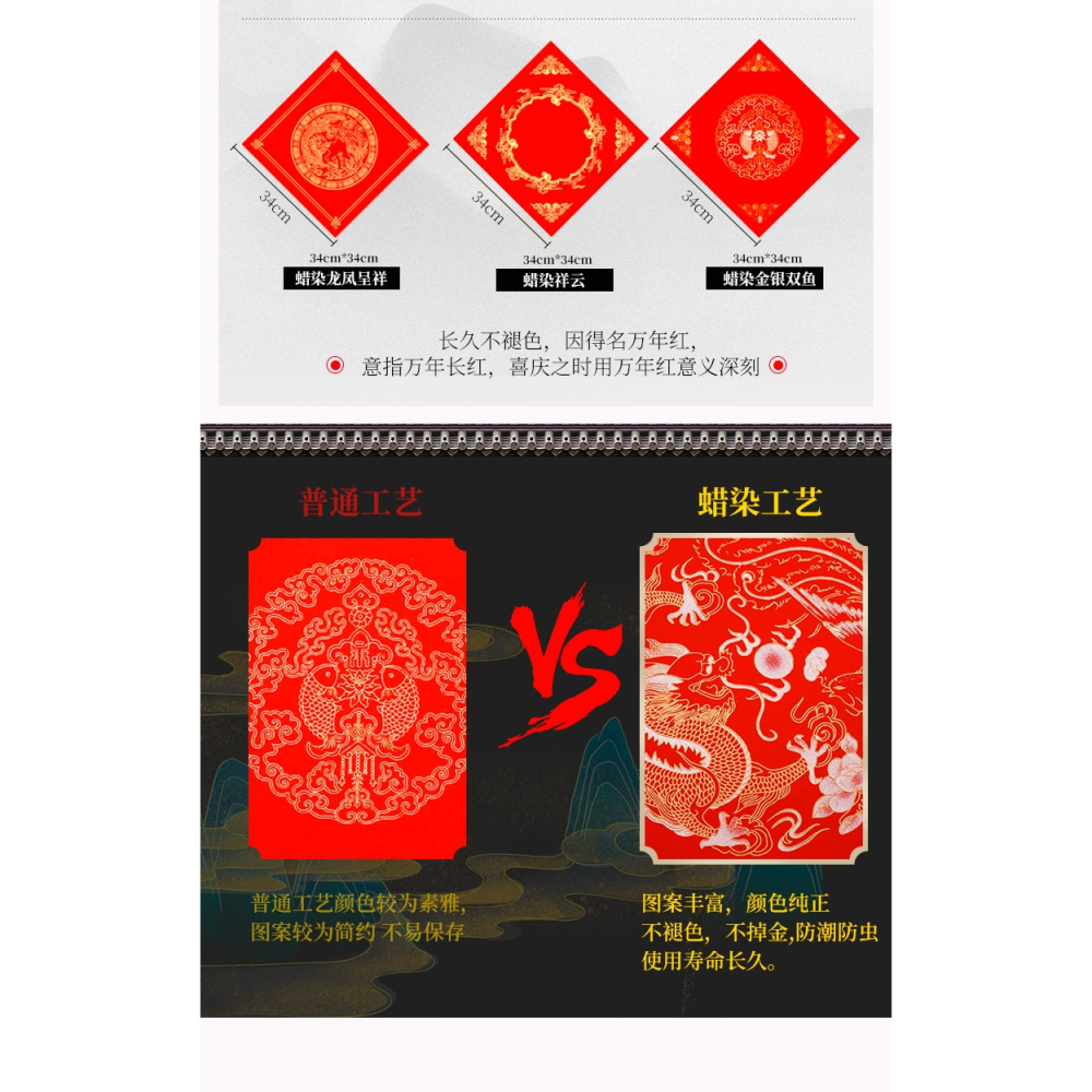 萬年紅蠟染斗方福字宣紙寫福字的紅紙空白手寫對聯紙春聯紙新年春節福紙門貼批發100張龍鳳呈祥灑金燙金加厚-細節圖7
