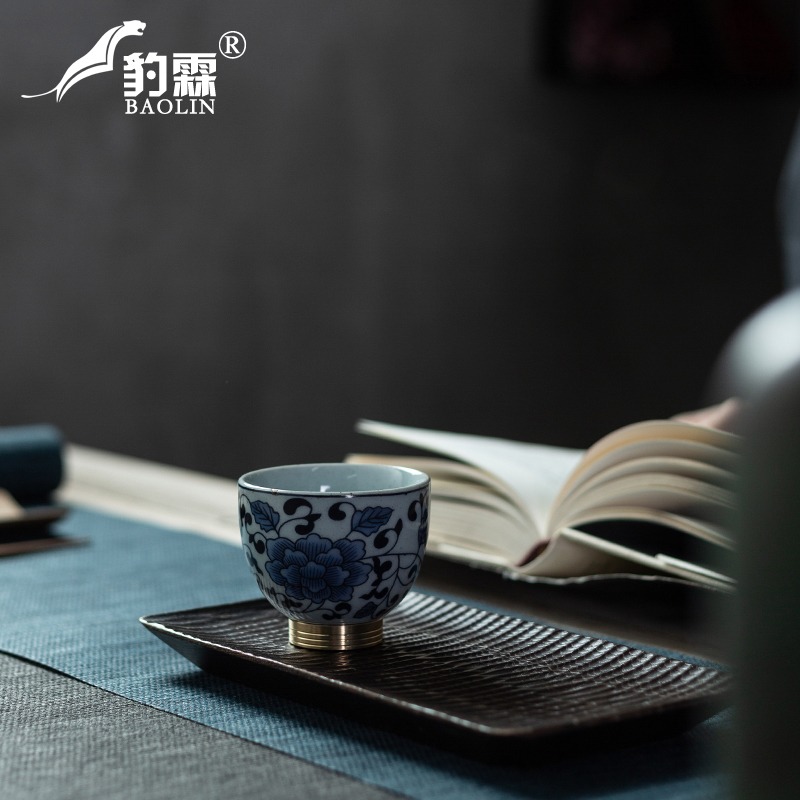 復古青花瓷器功夫茶杯陶瓷琺瑯彩泡茶盞杯單個人專用主人杯品茗杯-細節圖2