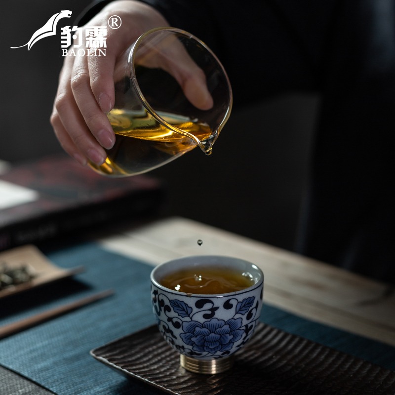 復古青花瓷器功夫茶杯陶瓷琺瑯彩泡茶盞杯單個人專用主人杯品茗杯-細節圖3