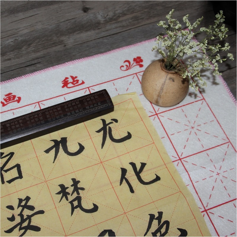 書畫氈0.8*1.4m米字格帶格子書法毛氈書法墊書法桌布純羊毛書法專用毛氈毯加厚初學者學生練字白色毛筆字桌墊-細節圖4
