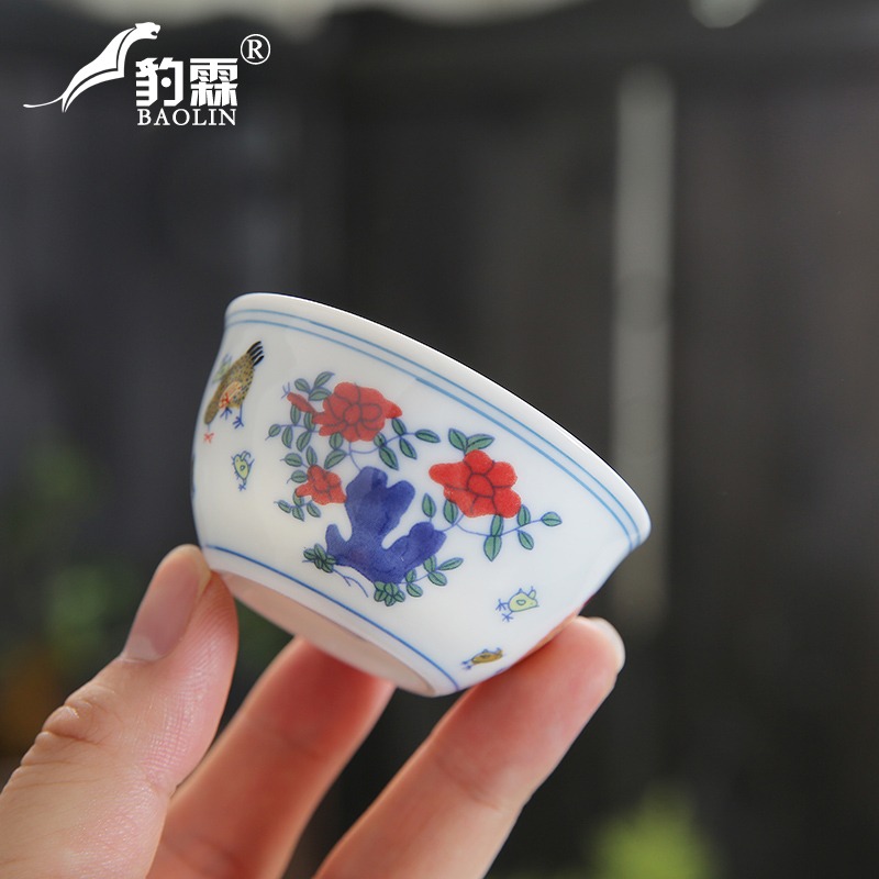 明成化鬥彩雞缸杯功夫茶杯個人專用泡茶盞杯小號家用主人杯品茗杯-細節圖2