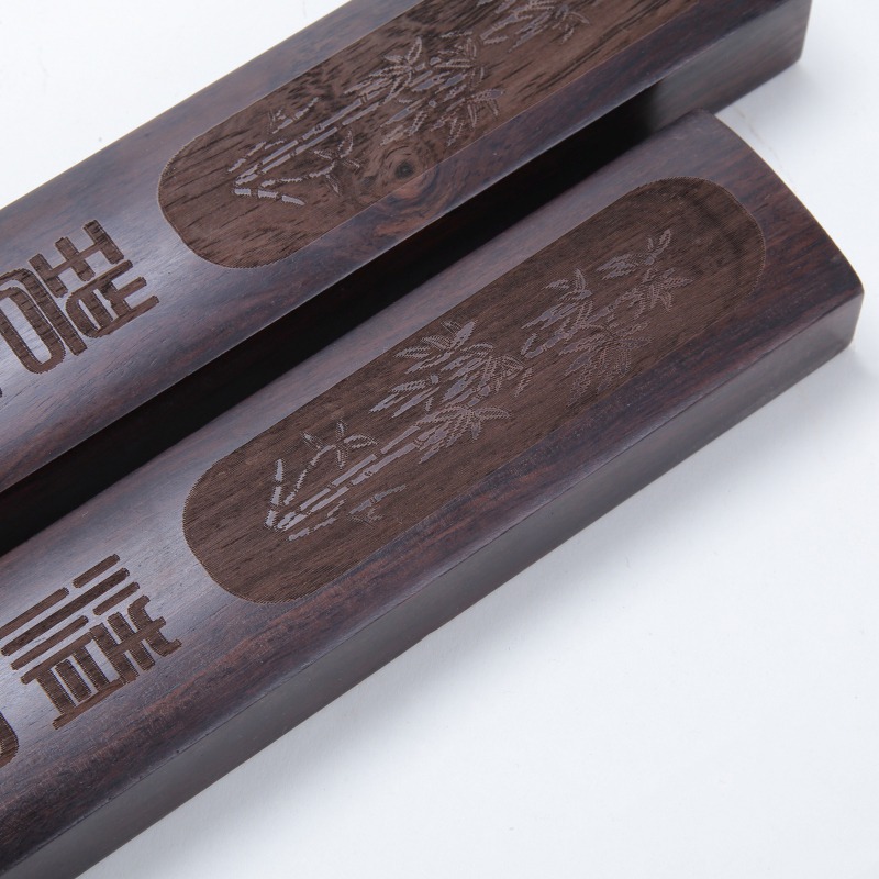 黑梓木鎮尺30cm文房四寶用具便攜創意實木雕刻壓紙學生初學者毛筆書法宣紙鎮尺國畫精雕鎮紙擺件一對-細節圖4