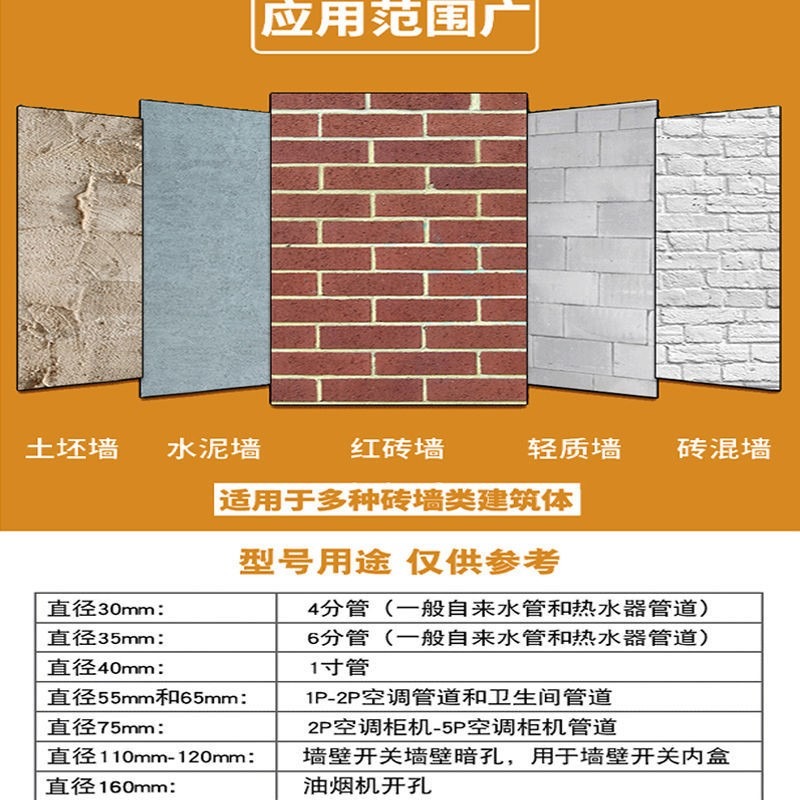 墻壁開孔器混凝土磚墻空調油煙機管穿墻幹鉆打孔擴孔電錘沖擊鉆頭-細節圖3
