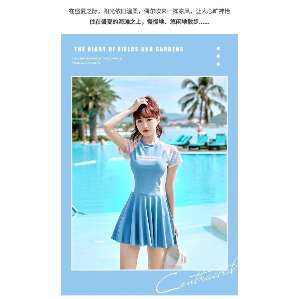 分體游泳衣女裝2022新款顯瘦遮肚保守運動平角裙式初中學生泡溫泉-細節圖7