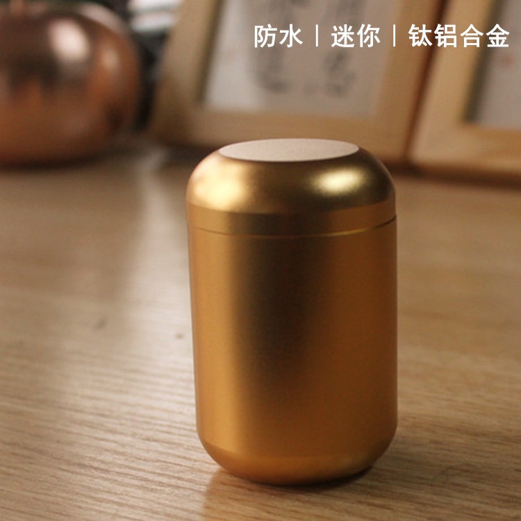 鈦鋁合金屬便攜膠囊罐迷你旅行茶葉罐小罐子防水密封罐茶葉隨身罐-細節圖2