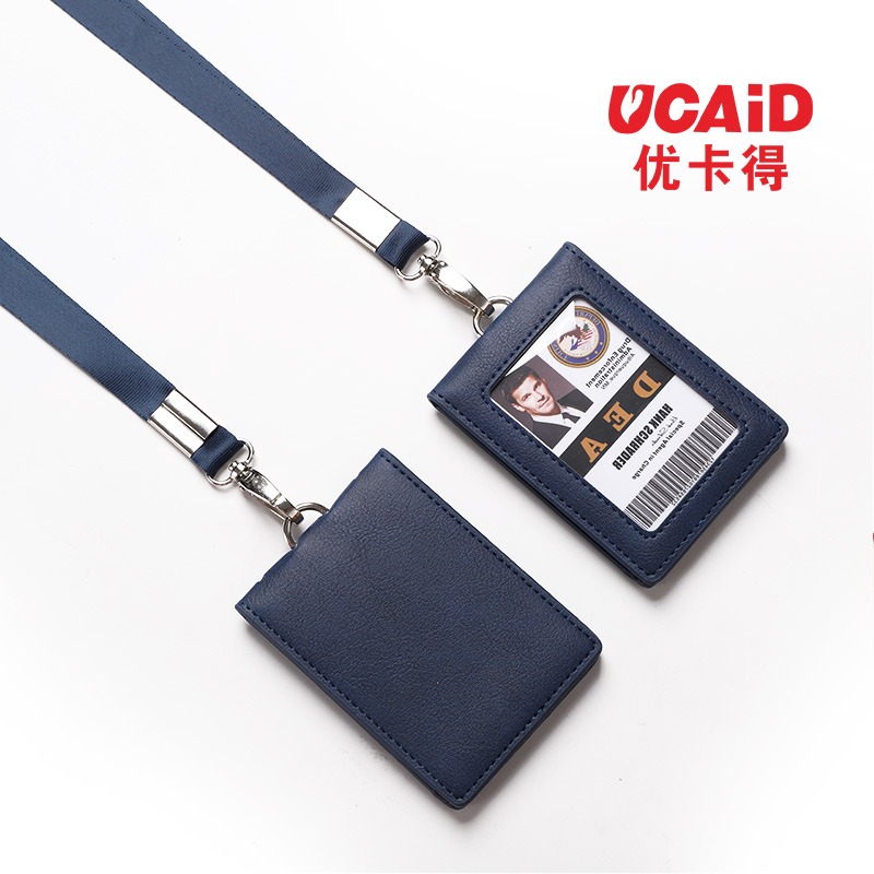 皮質工作牌卡套胸牌工作證套掛脖學生出入證卡套門禁卡套伸縮定製-細節圖3