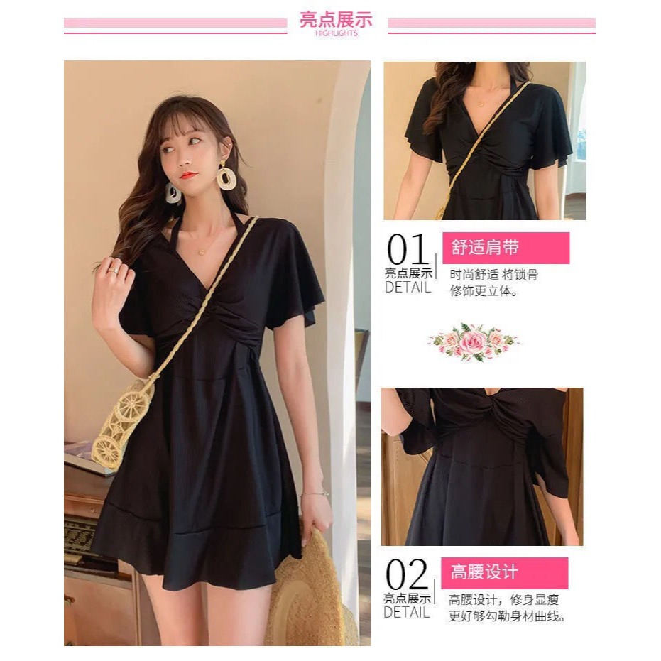 大碼連體時尚性感溫泉泳衣女加肥加大2022新款保守顯瘦胖MM遮肉-細節圖8
