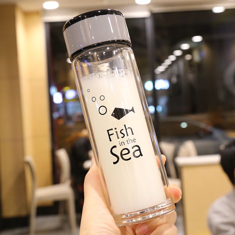 水杯女學生耐熱清新可愛防燙雙層玻璃個性男杯子便攜簡約少女茶杯-細節圖9