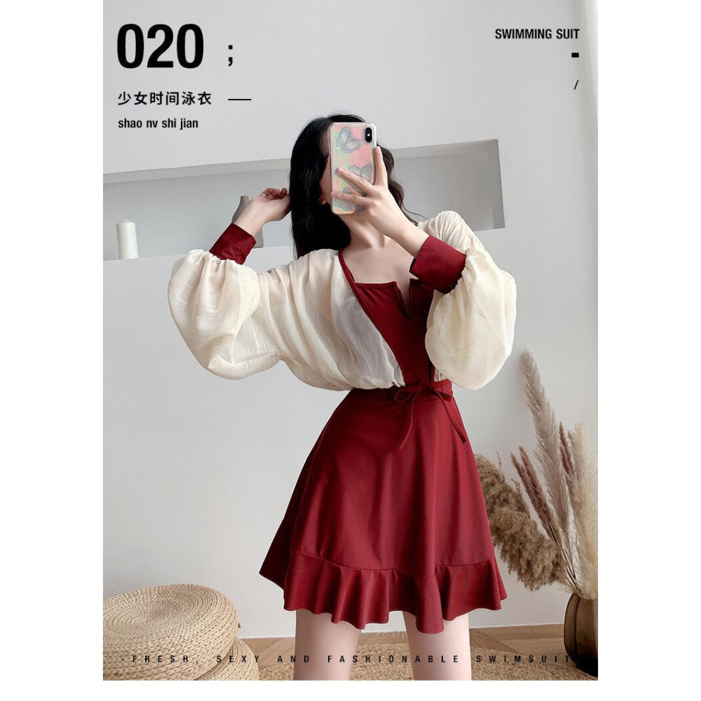 韓版游泳衣女三件套2022新款ins超仙保守學生性感分體比基尼泳裝-細節圖6