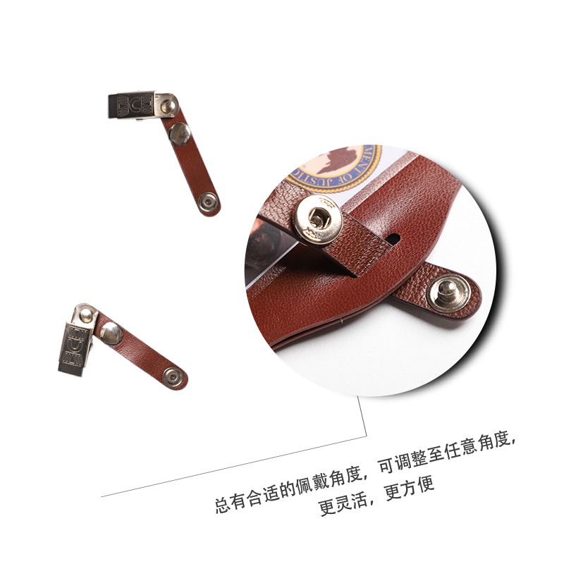 真皮橫款2卡位門禁胸卡套帶夾子單位商務辦公胸牌證件套免費定製-細節圖2