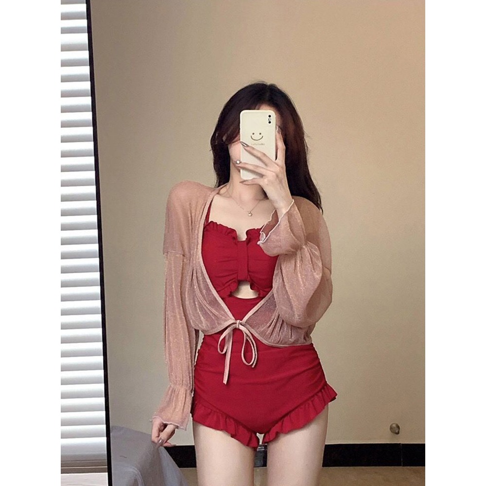 高顏值游泳衣女裝溫泉2022新款韓國ins超仙連體性感保守遮肚顯瘦-細節圖4