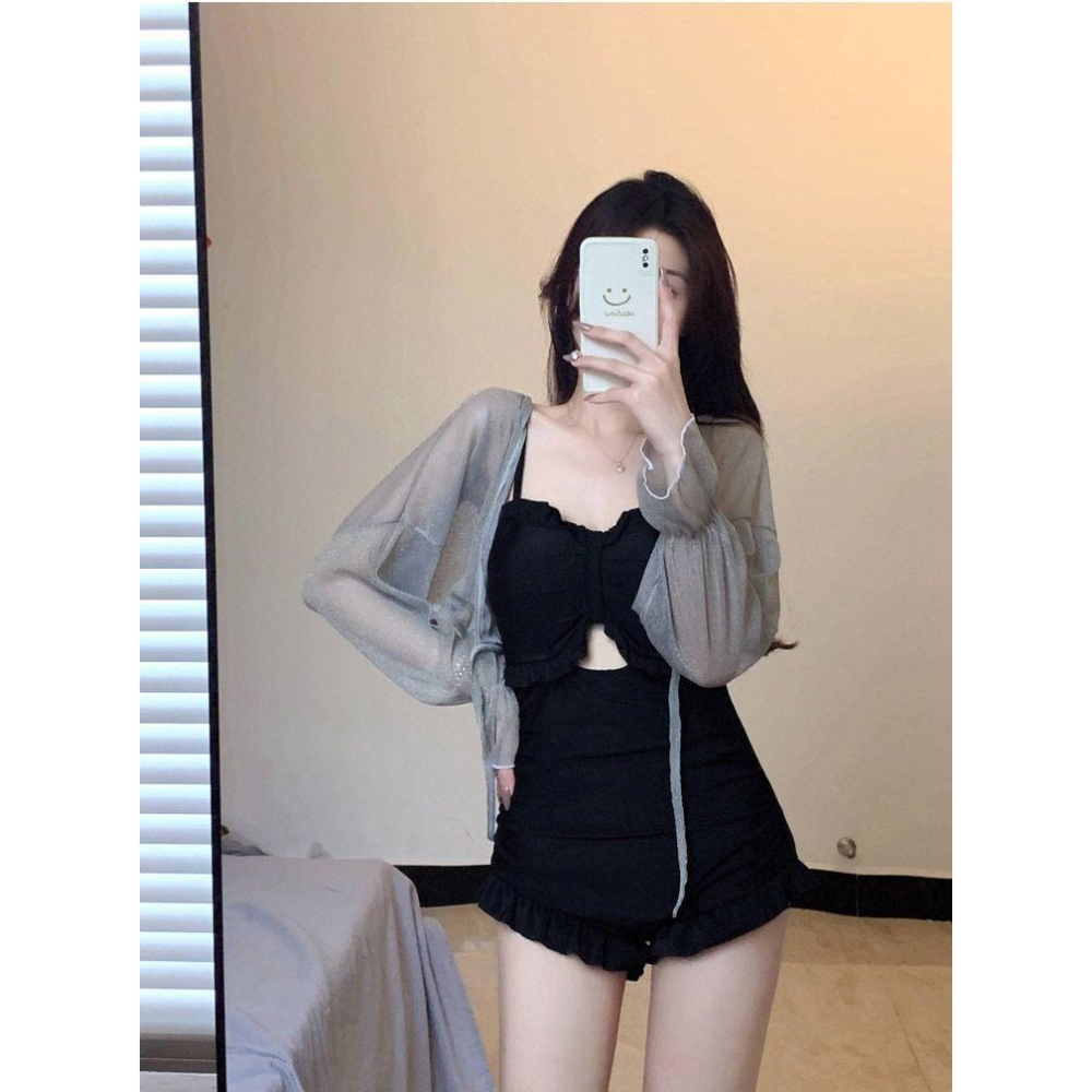 高顏值游泳衣女裝溫泉2022新款韓國ins超仙連體性感保守遮肚顯瘦-細節圖9