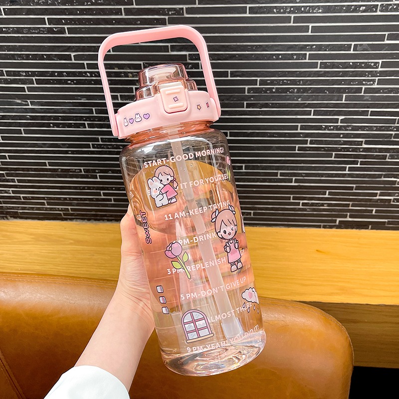簡約潮流大人吸管塑料杯大號水壺隨手杯男女士健身運動大容量水杯-細節圖6