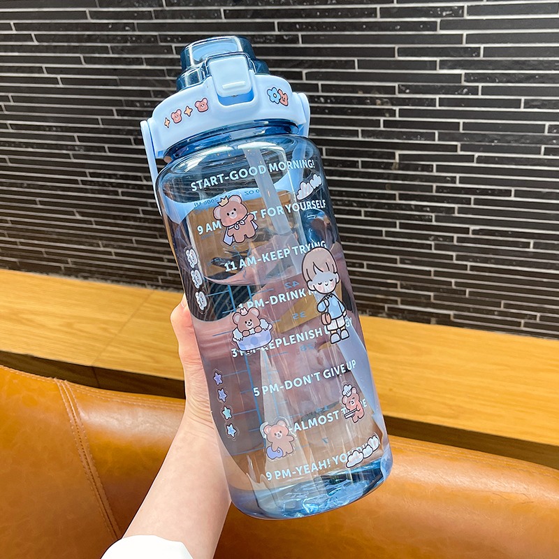 簡約潮流大人吸管塑料杯大號水壺隨手杯男女士健身運動大容量水杯-細節圖7