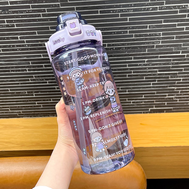 簡約潮流大人吸管塑料杯大號水壺隨手杯男女士健身運動大容量水杯-細節圖8