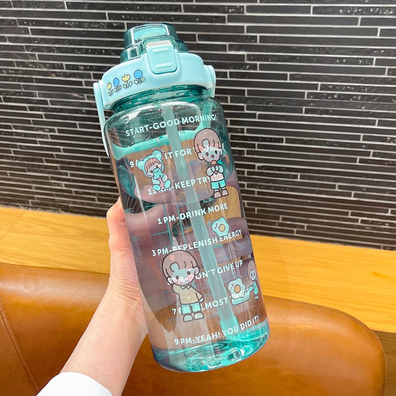 簡約潮流大人吸管塑料杯大號水壺隨手杯男女士健身運動大容量水杯-細節圖10
