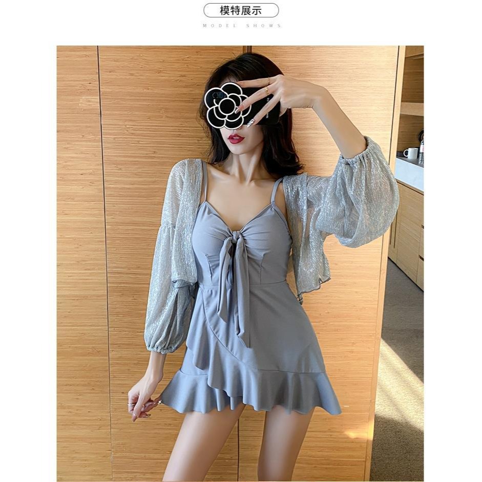 韓國ins遮肚顯瘦保守長袖小清新學生仙女範2022年新款泳衣女溫泉-細節圖10