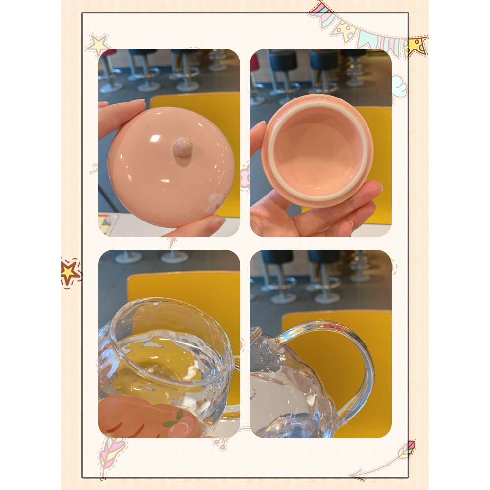 超可愛耐熱玻璃杯情侶馬克杯子女便攜辦公室水杯帶蓋帶把水果杯-細節圖5